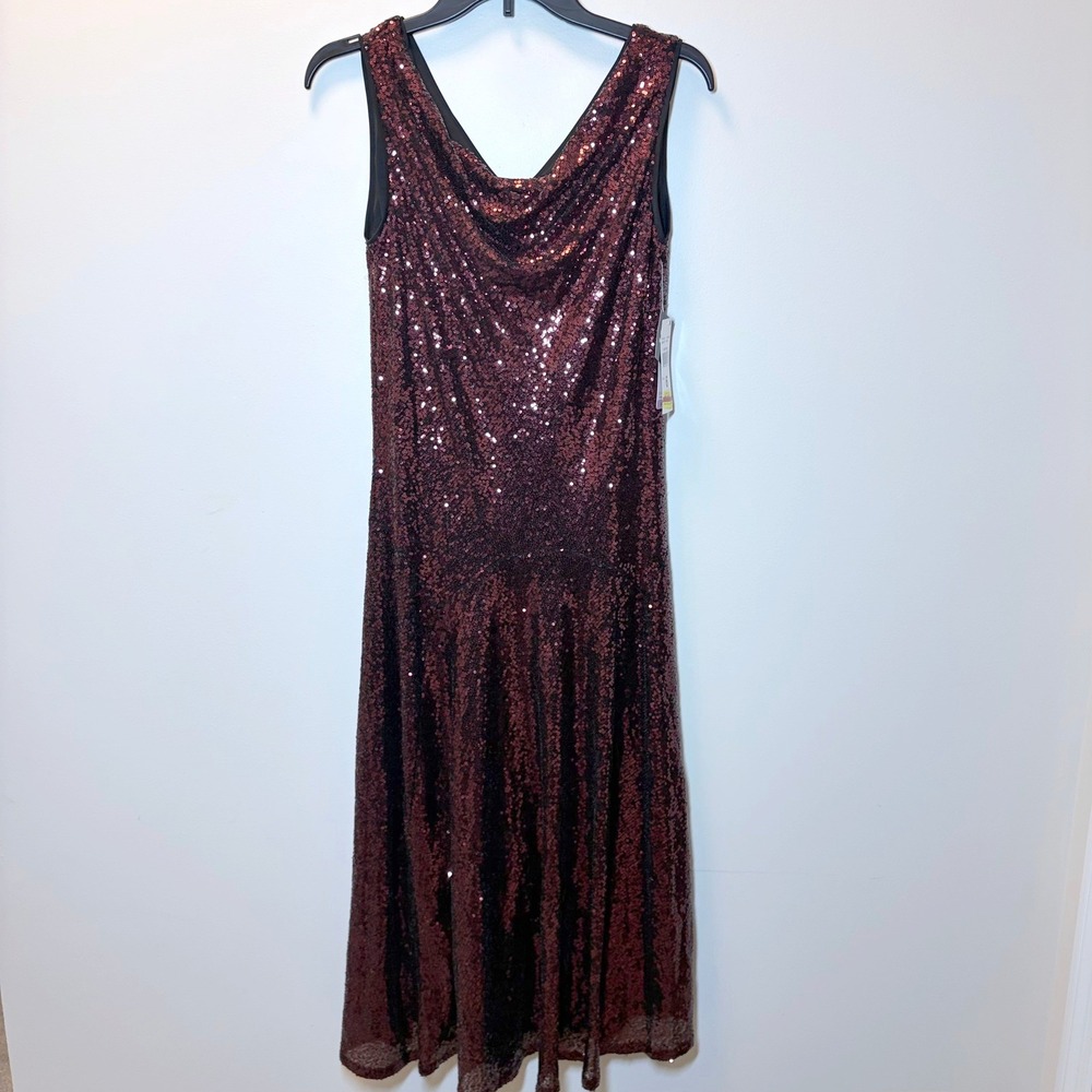 Signature by Robbie Bee Burgundy Sequin Cowl Neck Cocktail Dress RB70107 Size 6